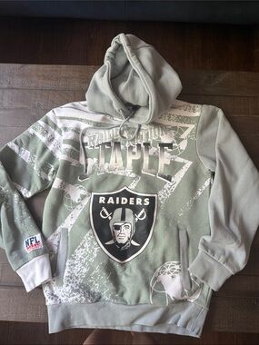 Raiders Staple Olive Green and White NFL Pullover Hoodie